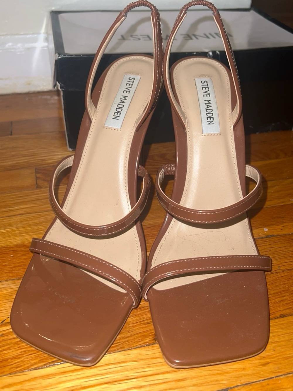 Steve Madden Brown Triple Strap Square Toe Slingback Heels